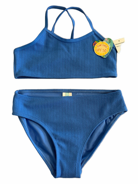 NWT Girls Breaking Waves Blue Ribbed Two-Piece Bikini Set Size 12